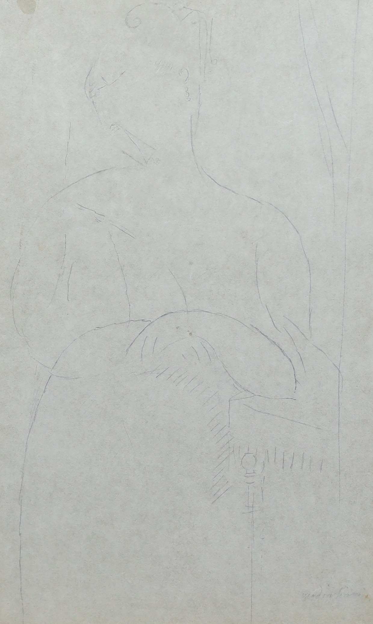 Amadeo Modigliani (Italian, 1884-1920), 'Femme Accoudee' Portrait of de Mme Anka Zberowska, pencil on paper laid down on board, 41 x 25cm, Please note this lot attracts an additional import tax of 5% on the hammer price